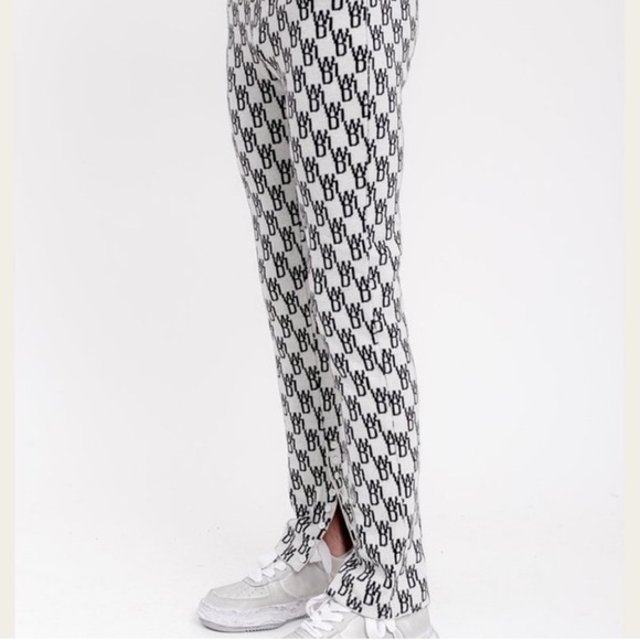 We11done Black and White Logo Knit Jacquard Pants Wool Cashmere - Picture 1 of 16